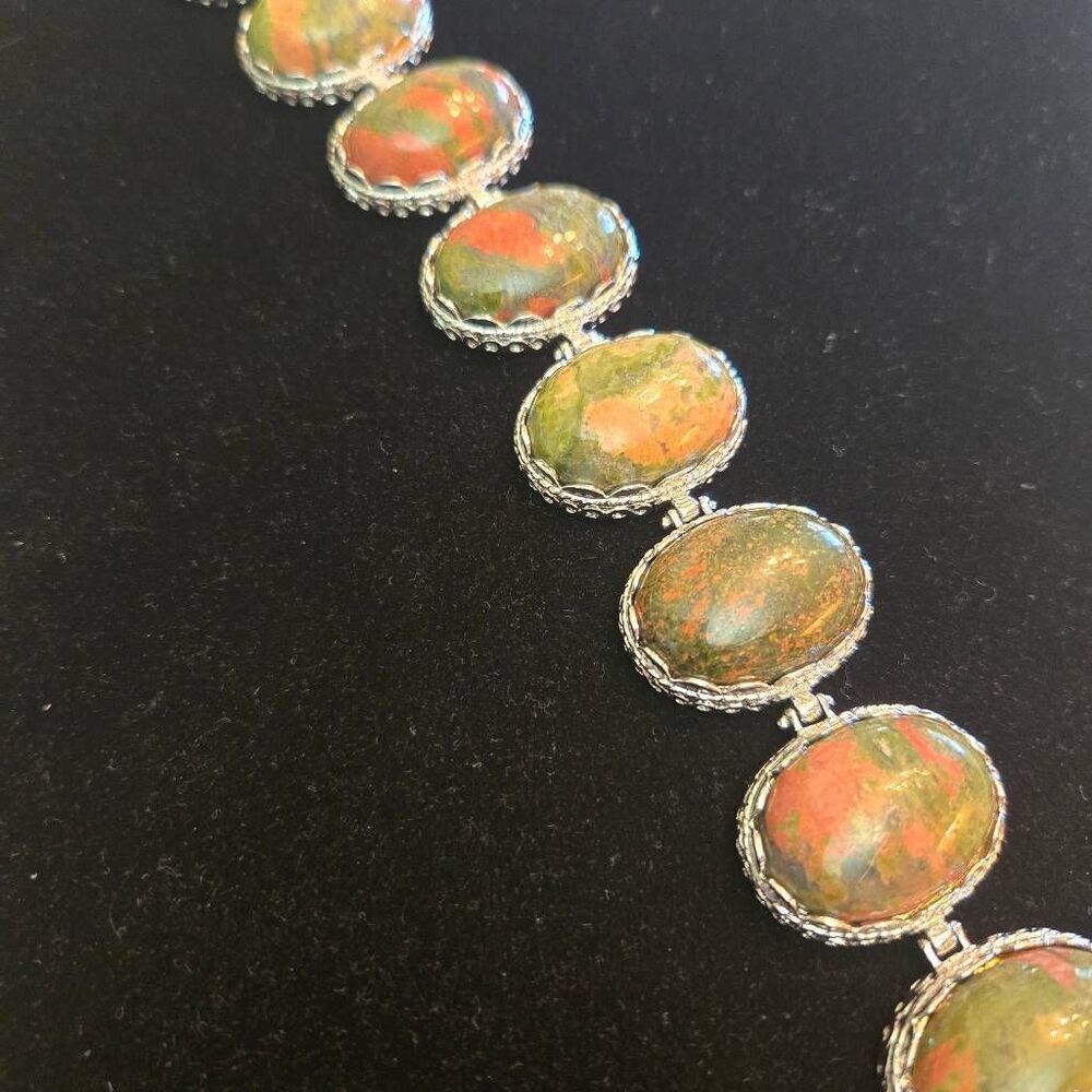 Sterling Silver Unakite Oval Stone Bracelet